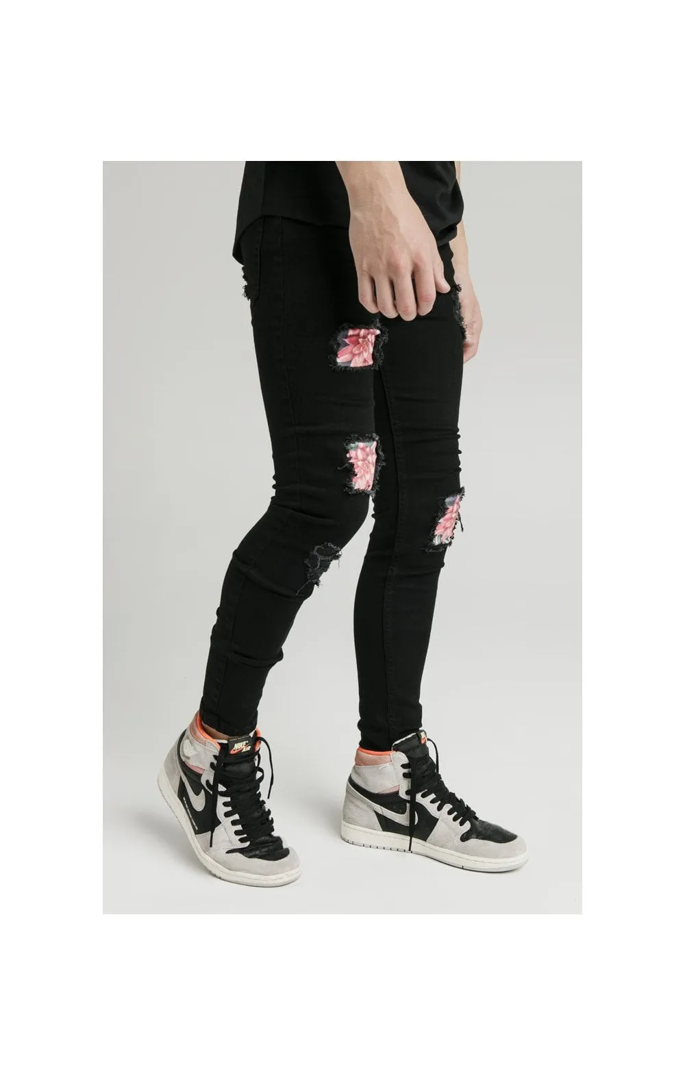 Illusive London Distressed Floral Patch Jeans - Black & Floral sold by Siksilk product image thumbnail 2