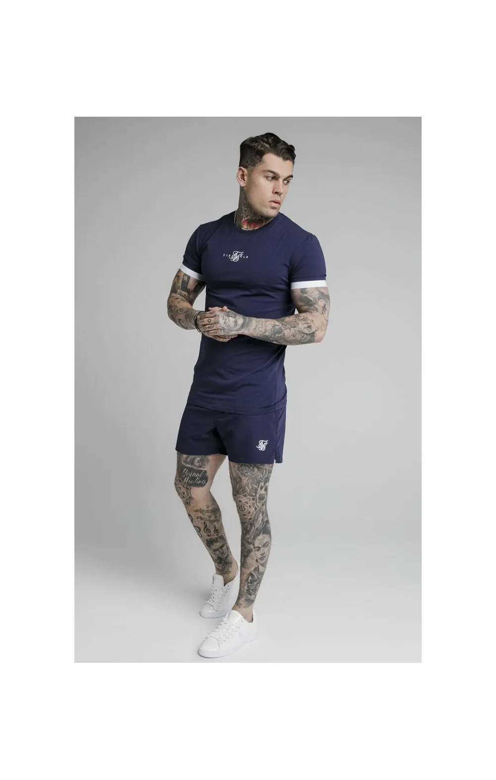 SikSilk Inset Elastic Cuff Gym Tee – Navy sold by Siksilk product image thumbnail 3
