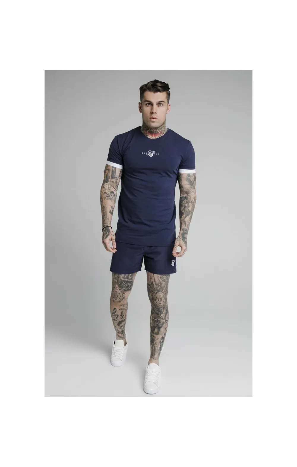SikSilk Inset Elastic Cuff Gym Tee – Navy sold by Siksilk product image thumbnail 4