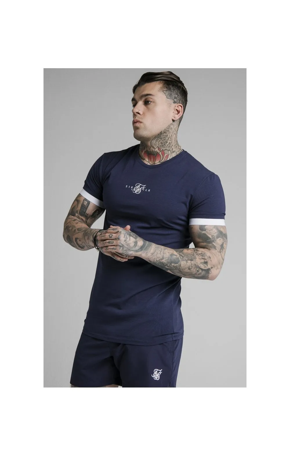 SikSilk Inset Elastic Cuff Gym Tee – Navy sold by Siksilk product image thumbnail 2