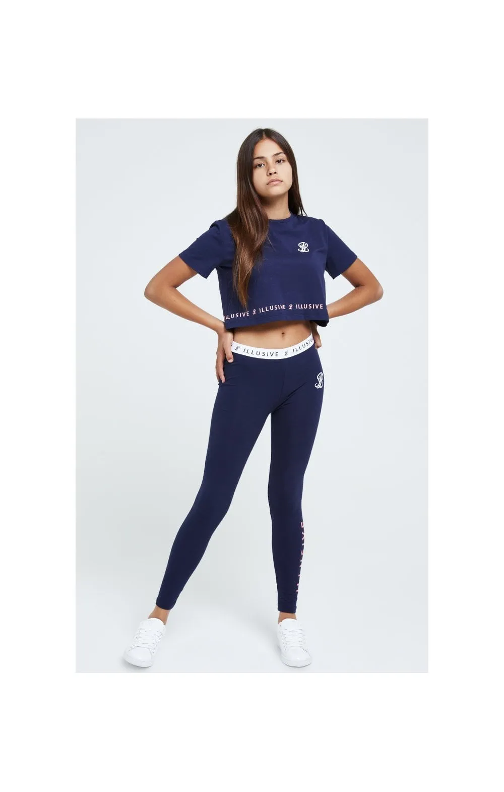 Illusive London Printed Hem Crop Tee - Navy sold by Siksilk product image thumbnail 3