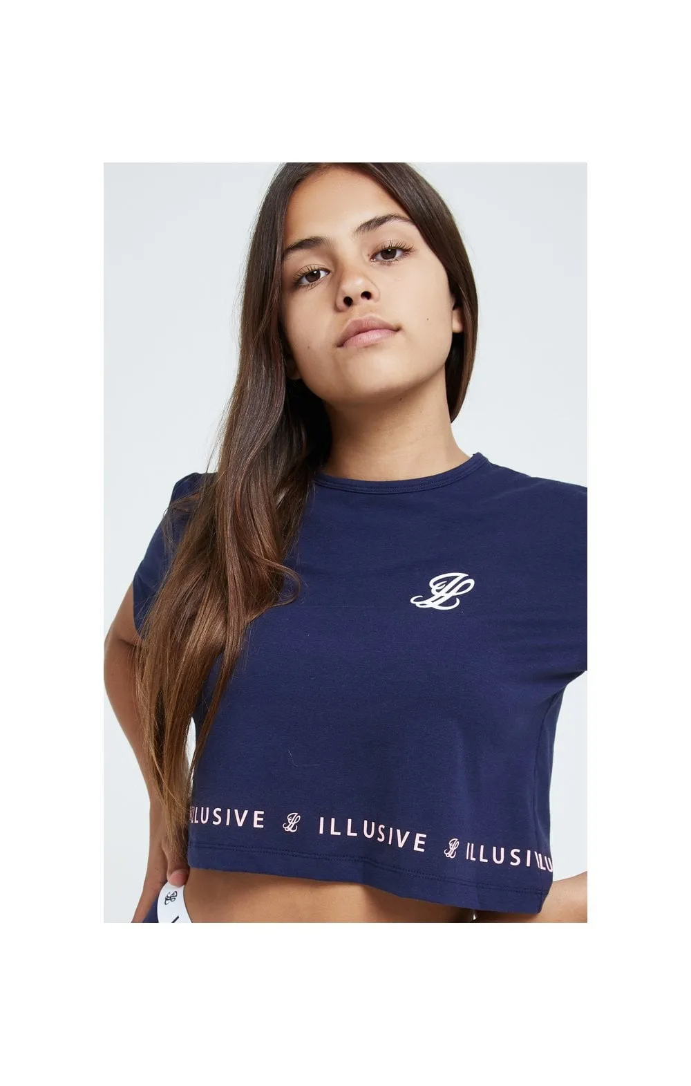 Illusive London Printed Hem Crop Tee - Navy sold by Siksilk product image thumbnail 4