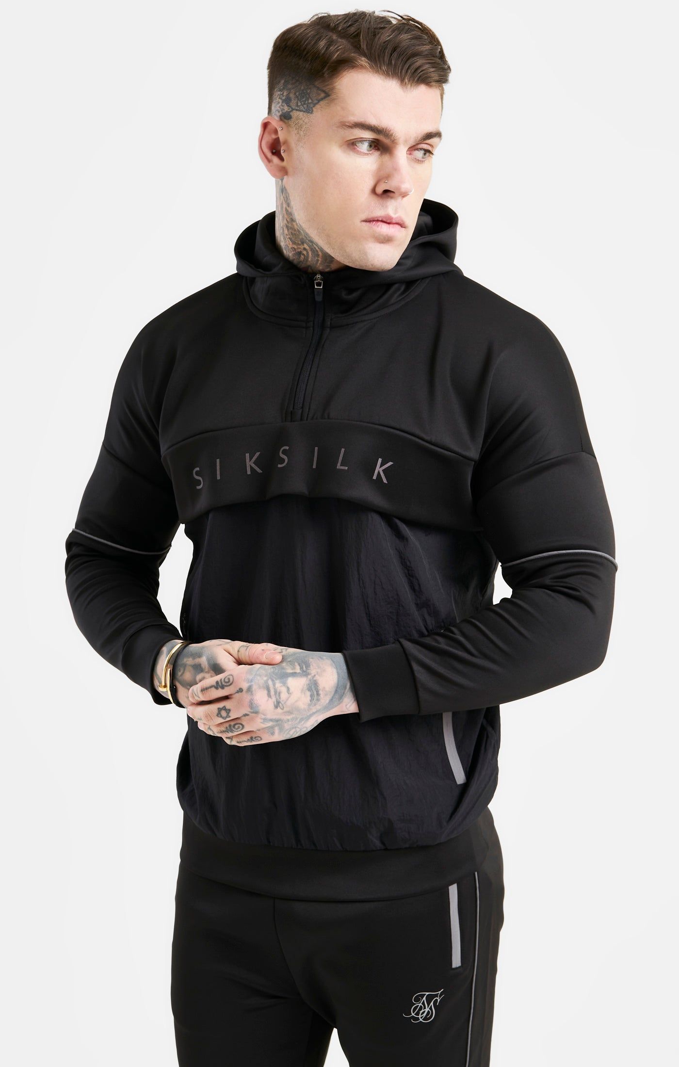 Black Panelled Hoodie sold by Siksilk