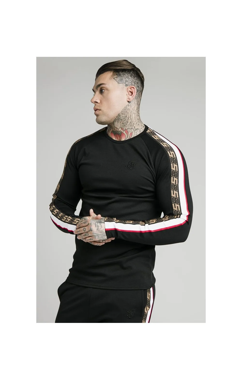 SikSilk L/S Jacquard Retro Gym Tee - Black sold by Siksilk