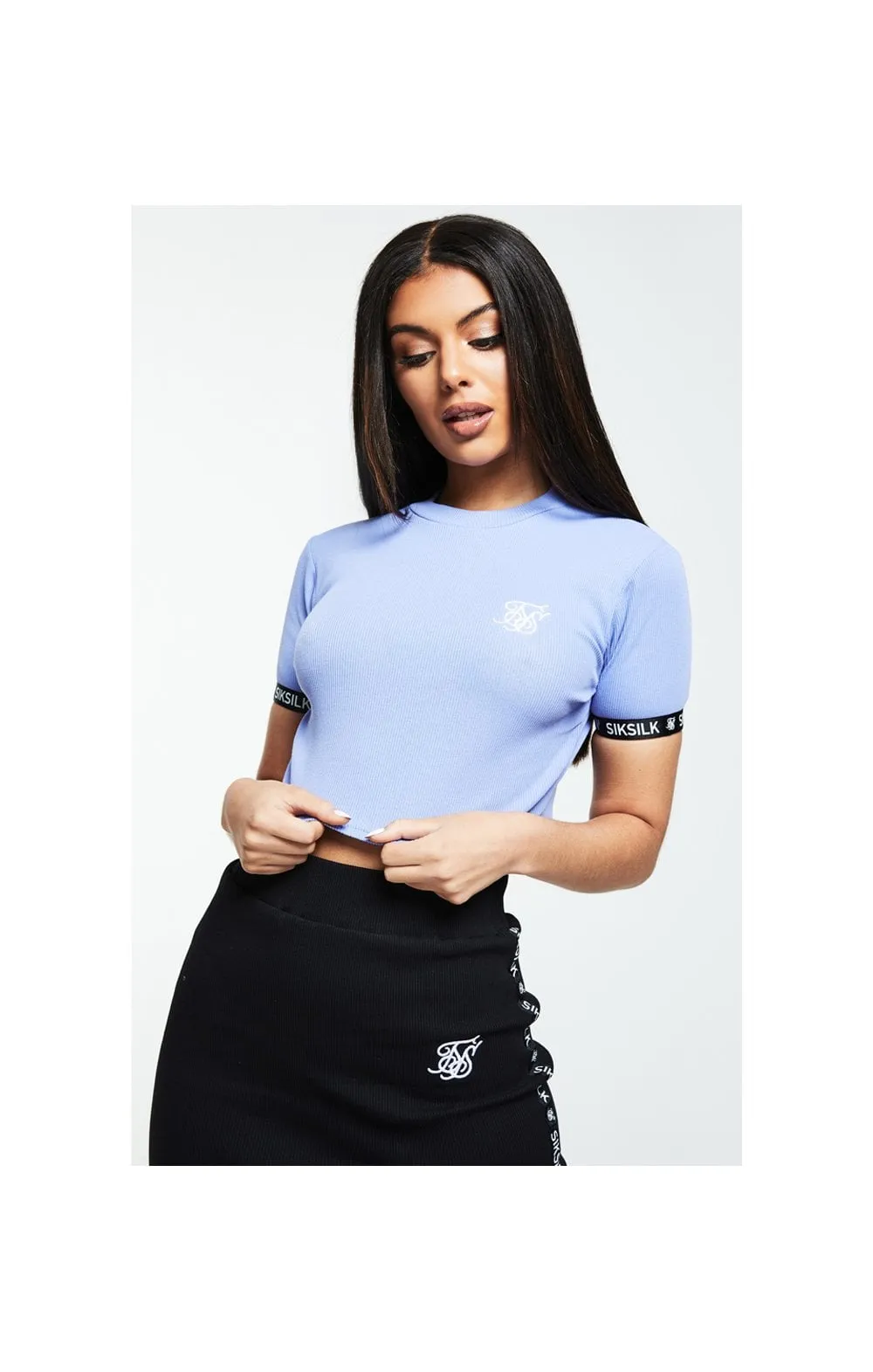 SikSilk Rib Tape Crop Tee – Lilac & Black sold by Siksilk