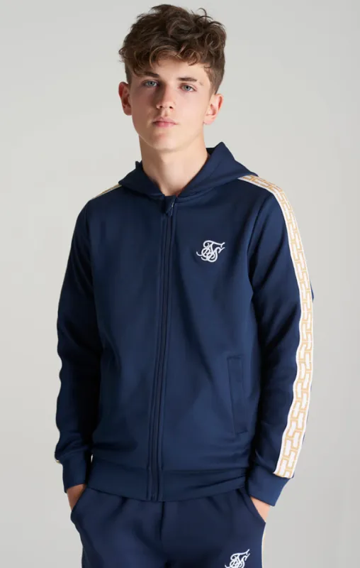 Boys Navy Taped Zip Thru Hoodie sold by Siksilk