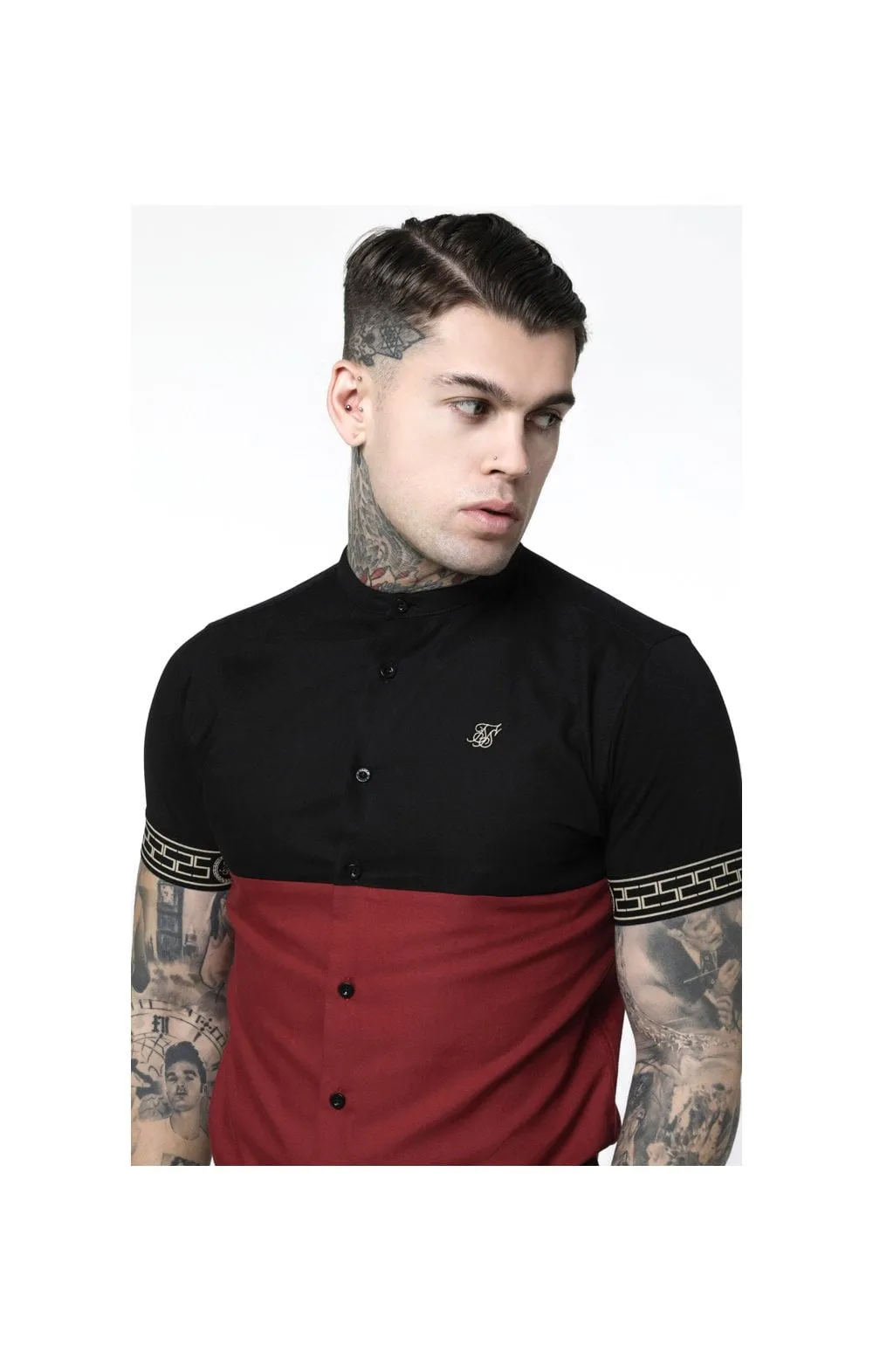 SikSilk S/S Cut & Sew Cartel Grandad Shirt - Black & Red sold by Siksilk product image thumbnail 2