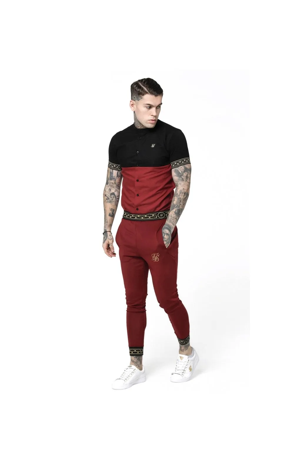 SikSilk S/S Cut & Sew Cartel Grandad Shirt - Black & Red sold by Siksilk product image thumbnail 3