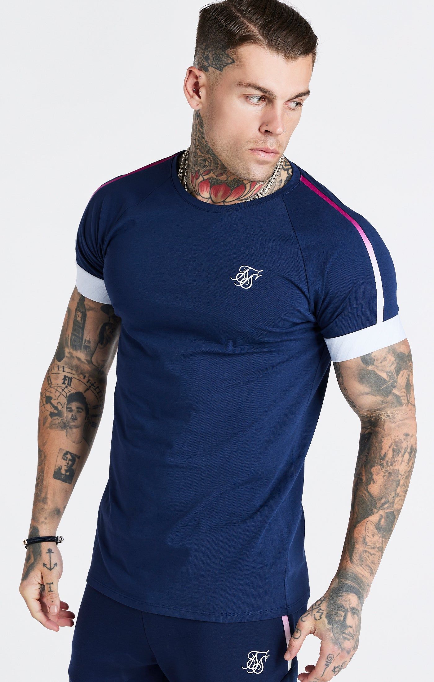 Navy Elastic Cuff T-Shirt sold by Siksilk