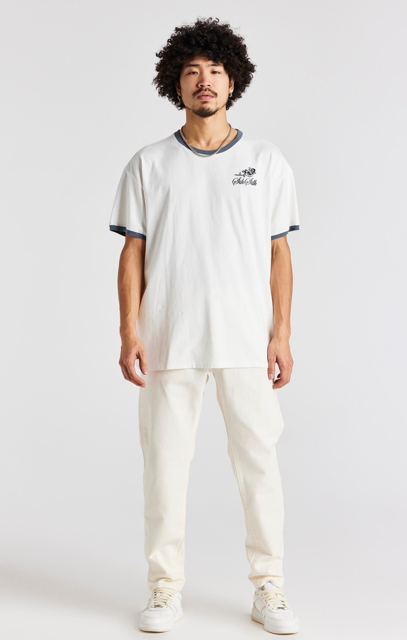 Ecru Short Sleeve Box Fit Ringer T-Shirt sold by Siksilk product image thumbnail 4