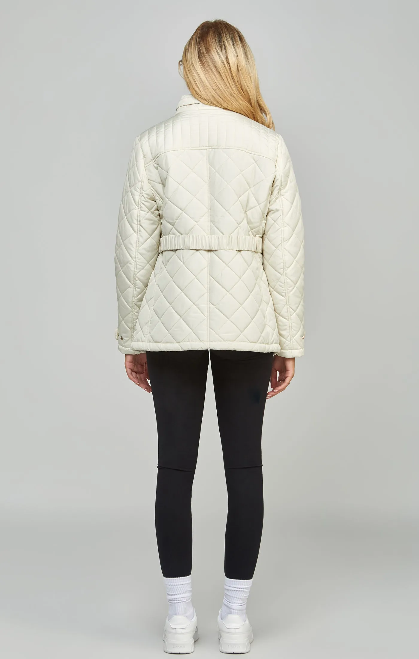 Cream Belted Quilted Jacket sold by Siksilk product image thumbnail 5