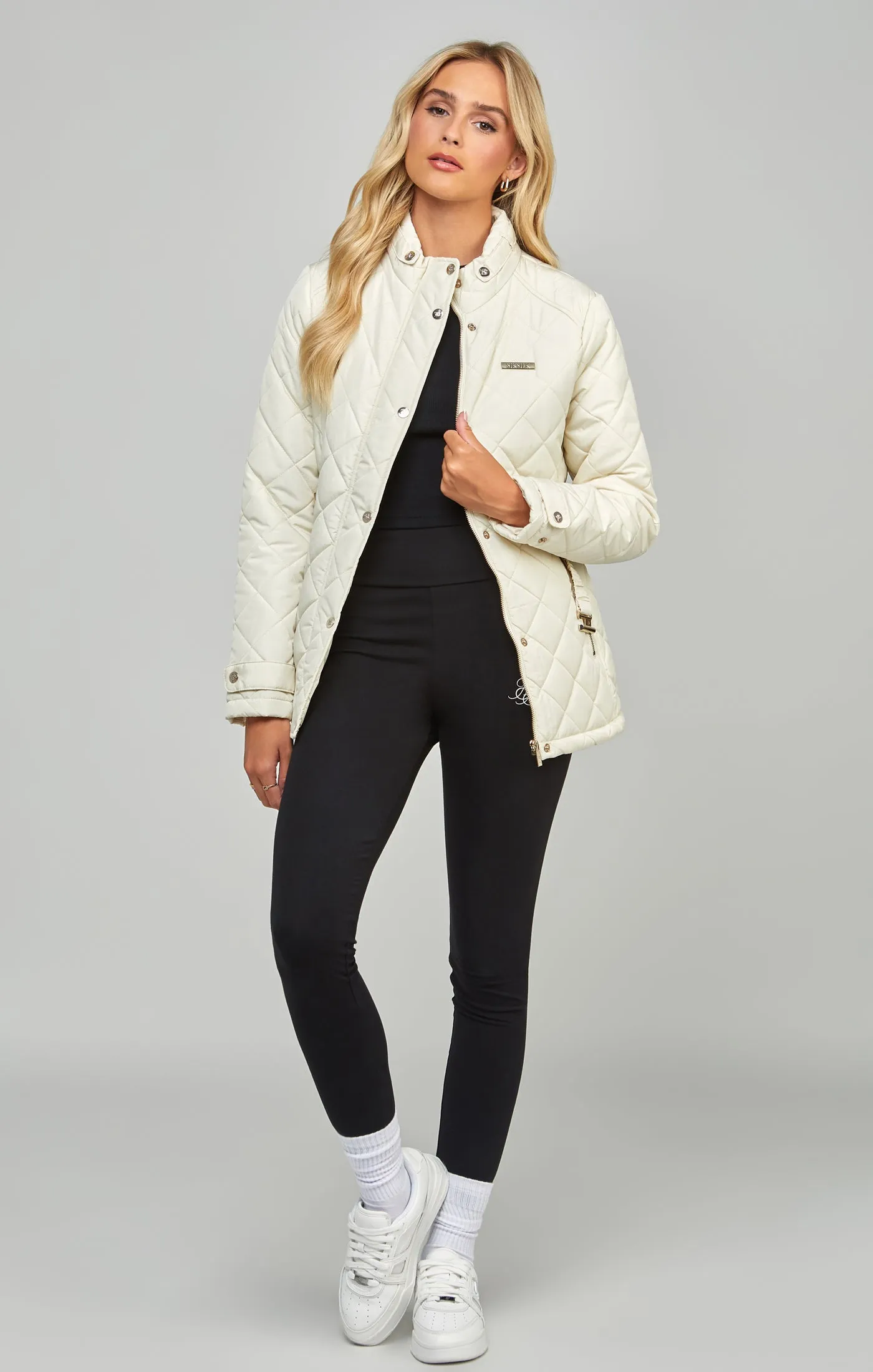 Cream Belted Quilted Jacket sold by Siksilk product image thumbnail 2