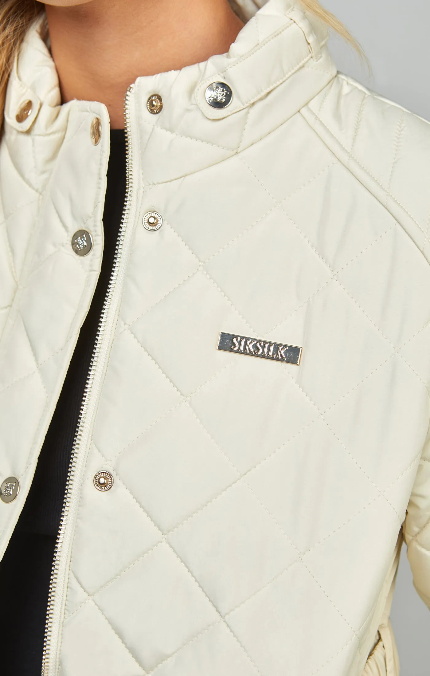 Cream Belted Quilted Jacket sold by Siksilk product image thumbnail 3
