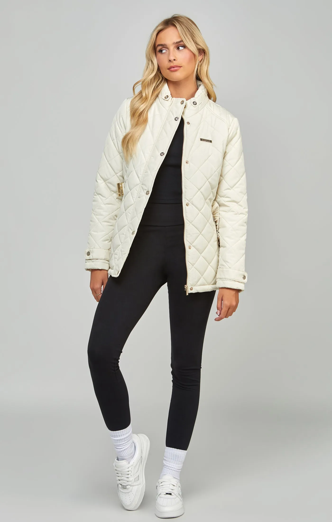 Cream Belted Quilted Jacket sold by Siksilk product image thumbnail 4