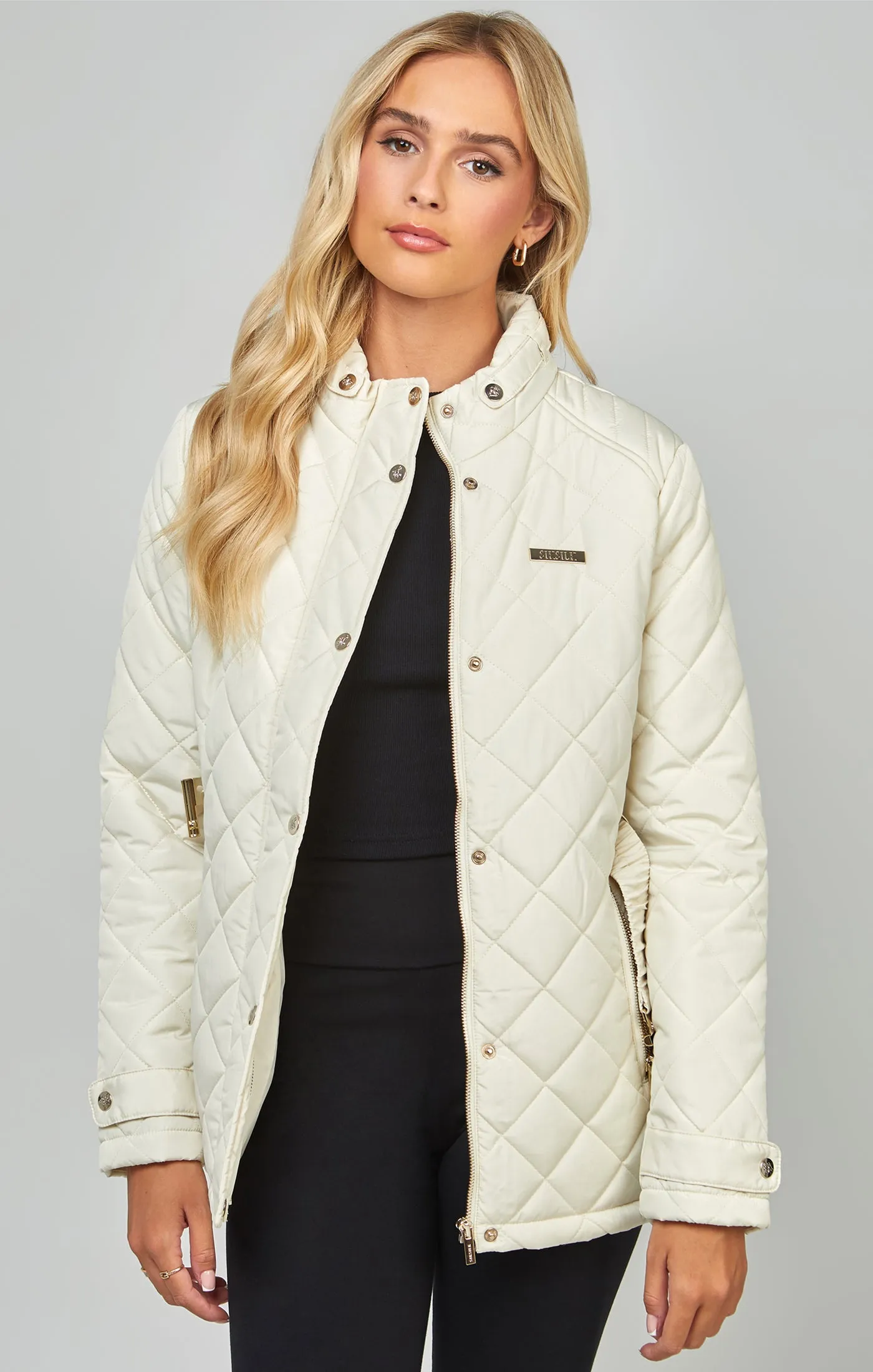 Cream Belted Quilted Jacket sold by Siksilk