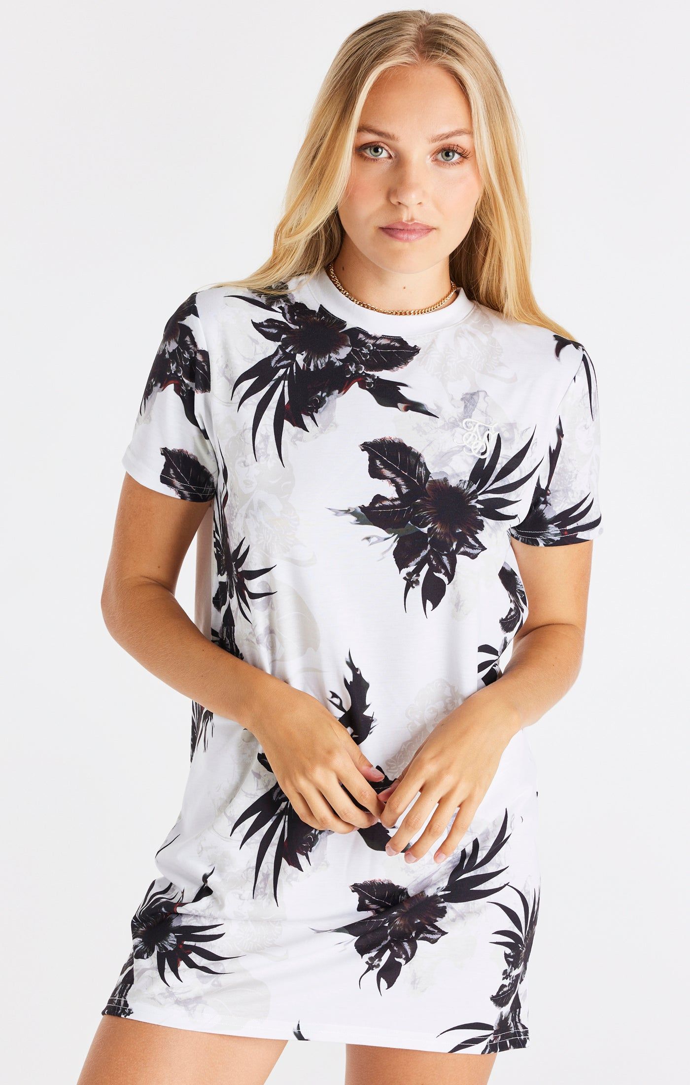 SikSilk Retro Fire Print T-Shirt Dress - Ecru sold by Siksilk