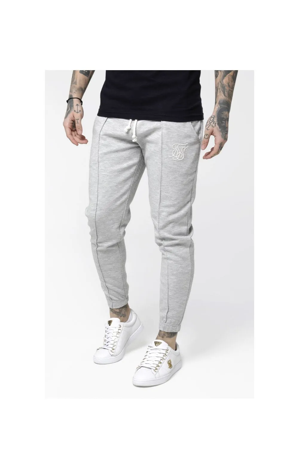 SikSilk Contrast Industry Pleated Joggers - Light Grey Marl sold by Siksilk