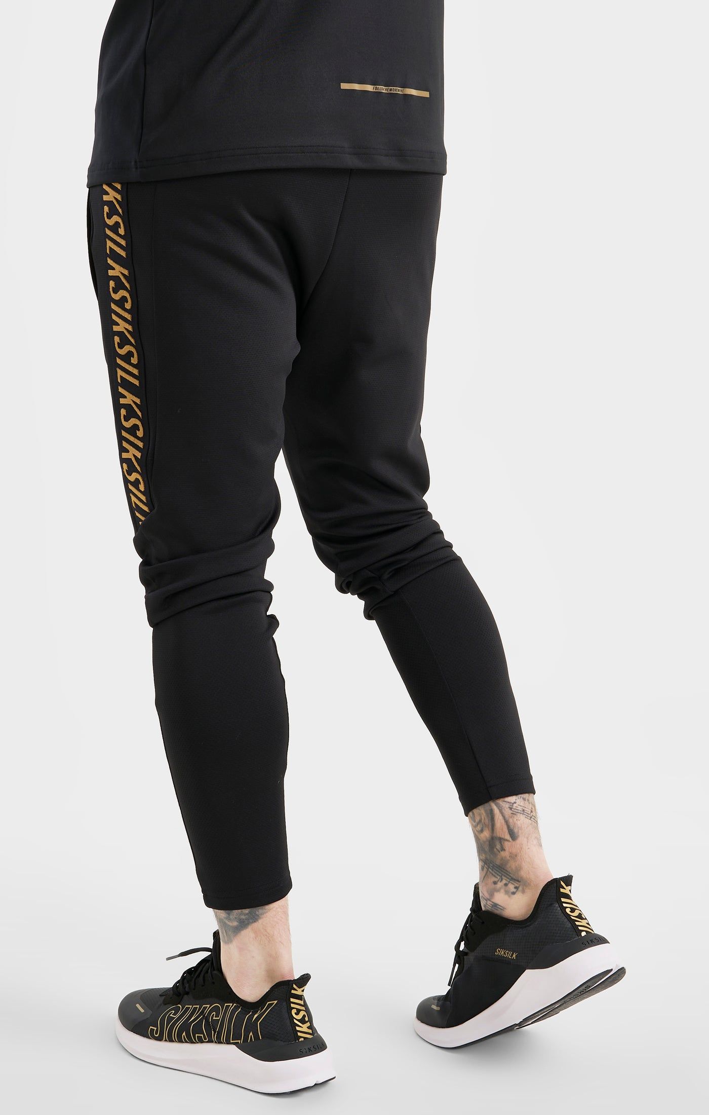 Black Sports Taped Muscle Fit Track Pant sold by Siksilk product image thumbnail 4
