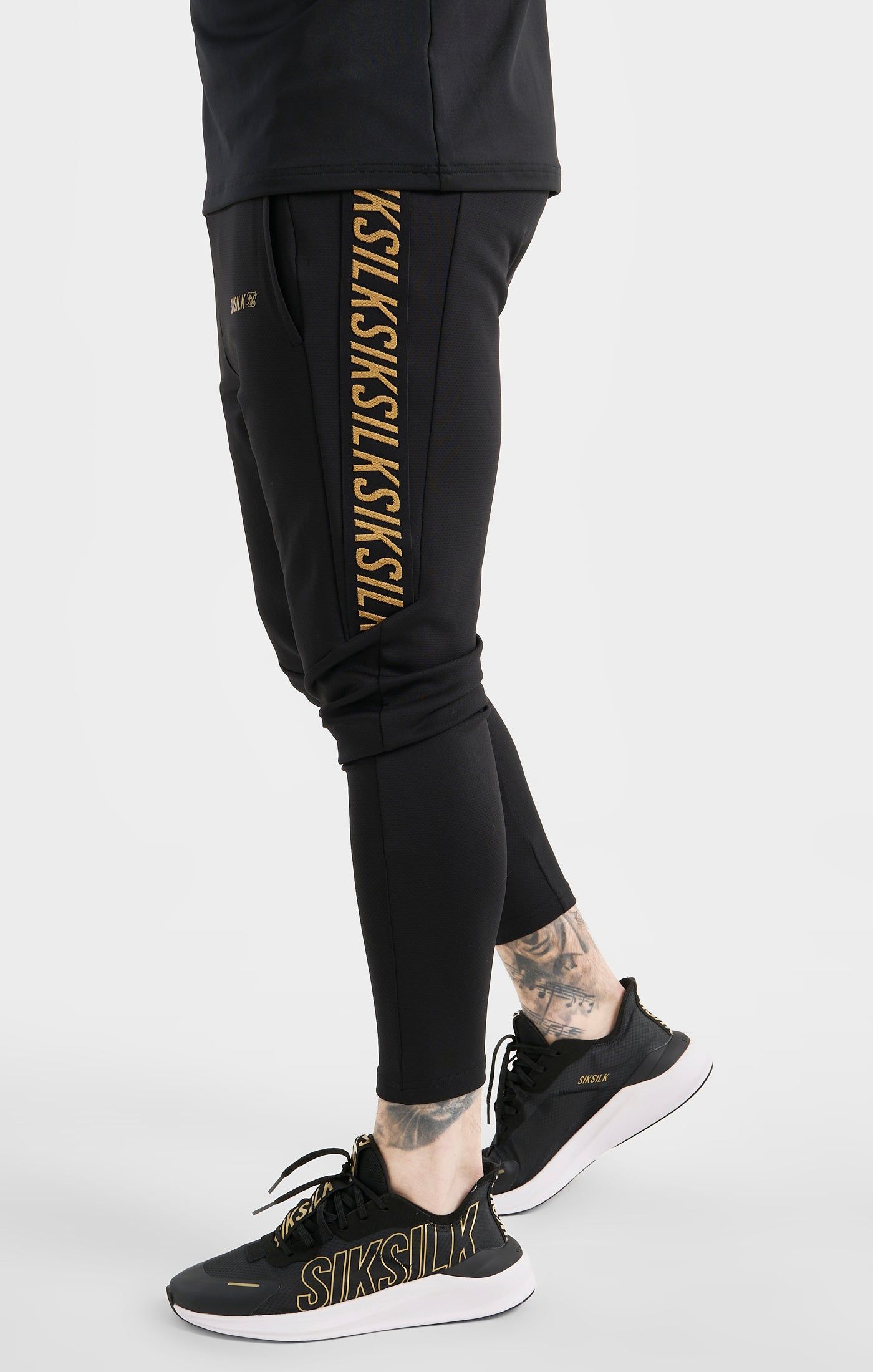 Black Sports Taped Muscle Fit Track Pant sold by Siksilk product image thumbnail 2