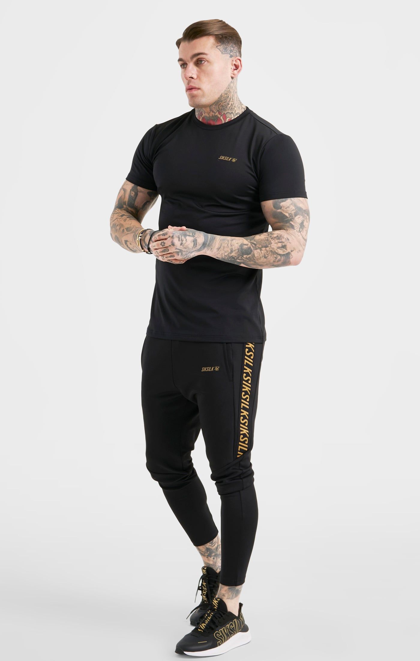 Black Sports Taped Muscle Fit Track Pant sold by Siksilk product image thumbnail 3