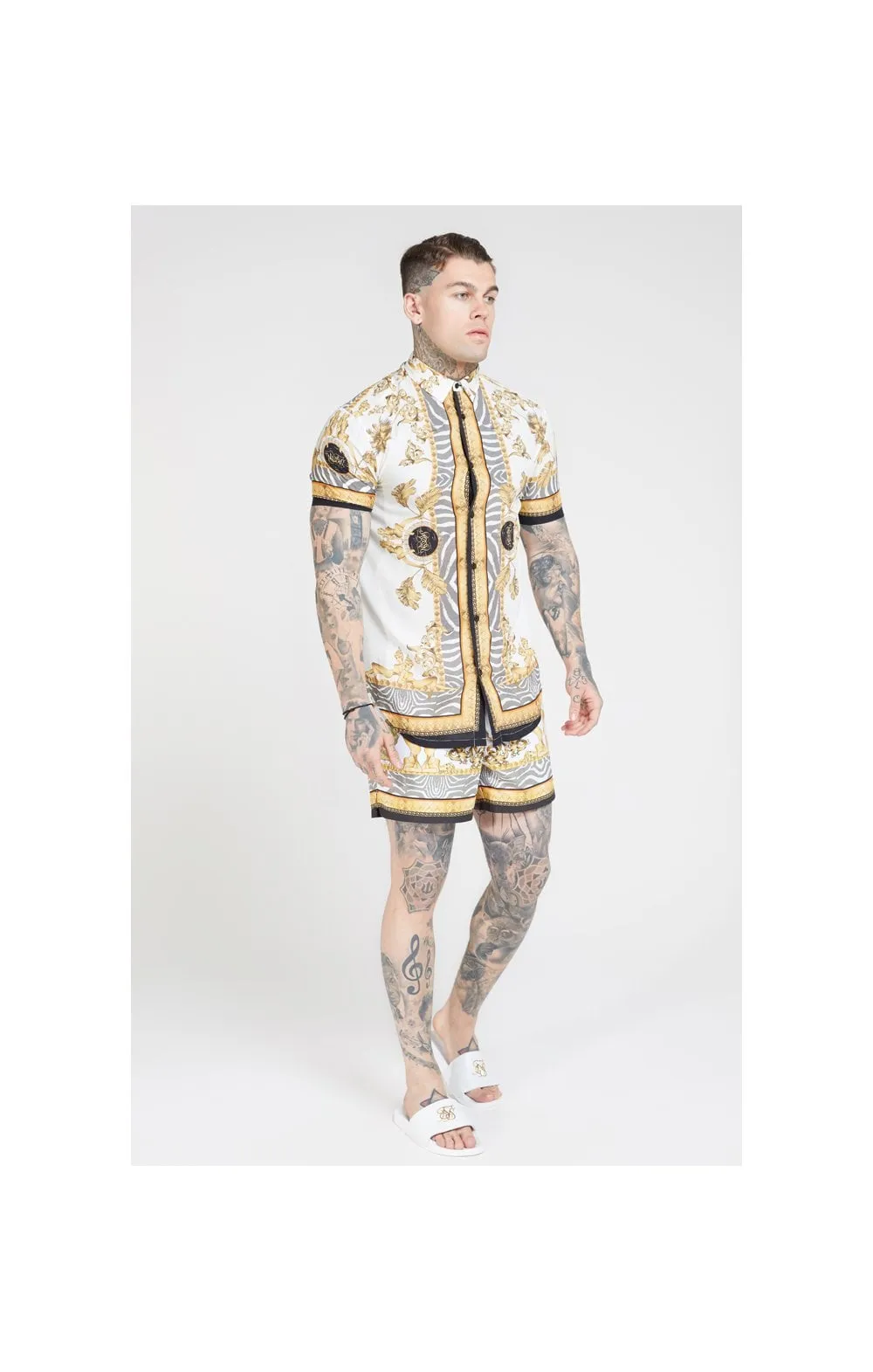 SikSilk High Collar Resort Shirt - Ocean Off White sold by Siksilk product image thumbnail 4