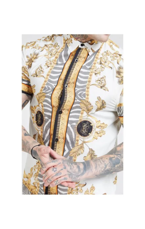 SikSilk High Collar Resort Shirt - Ocean Off White sold by Siksilk