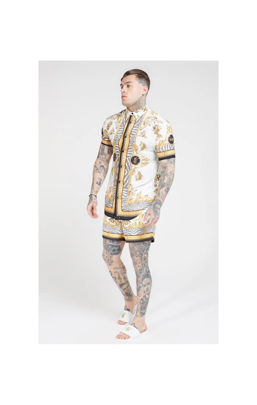 SikSilk High Collar Resort Shirt - Ocean Off White sold by Siksilk product image thumbnail 3