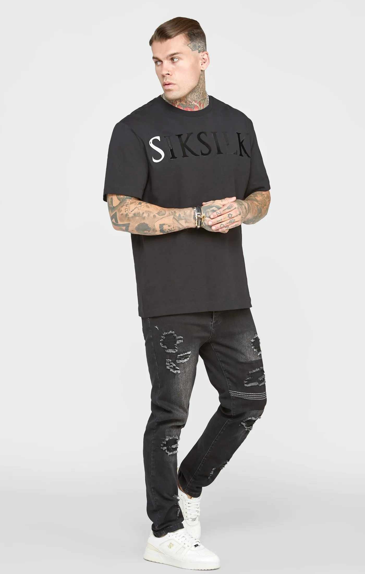 Black Oversized Back Logo T-Shirt sold by Siksilk product image thumbnail 4