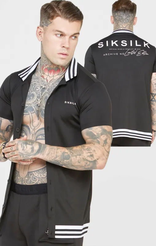 Black Mesh Bowling Shirt sold by Siksilk