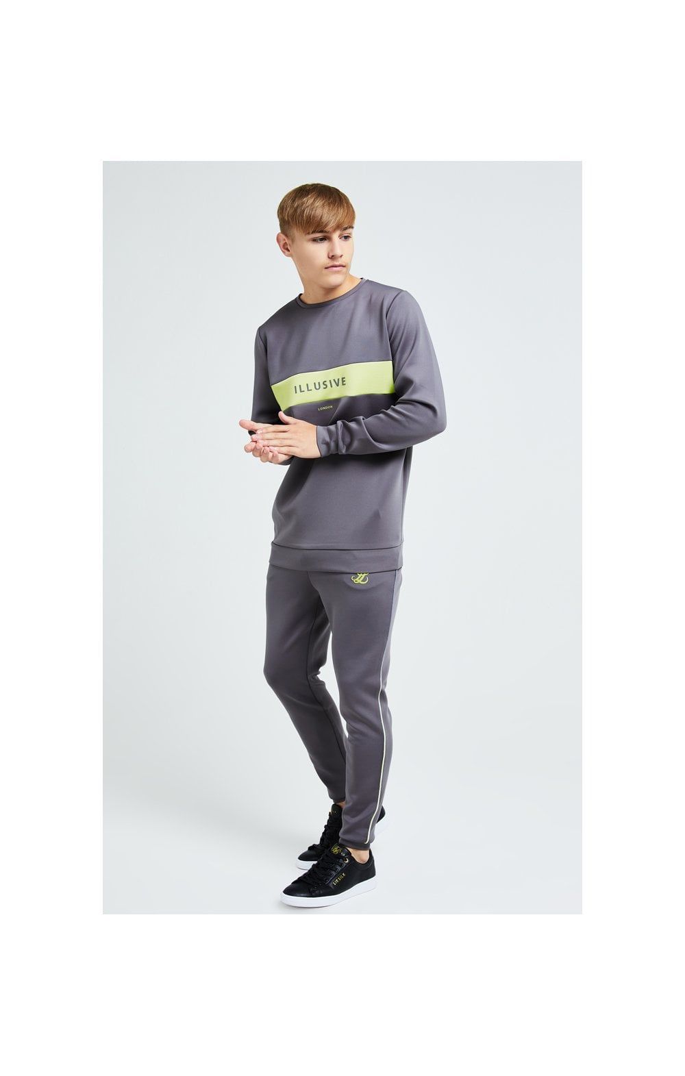 Illusive London Blaze Crew Sweater - Dark Grey & Lime sold by Siksilk product image thumbnail 4