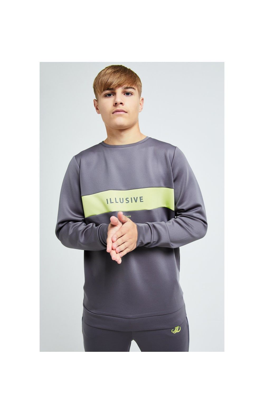 Illusive London Blaze Crew Sweater - Dark Grey & Lime sold by Siksilk