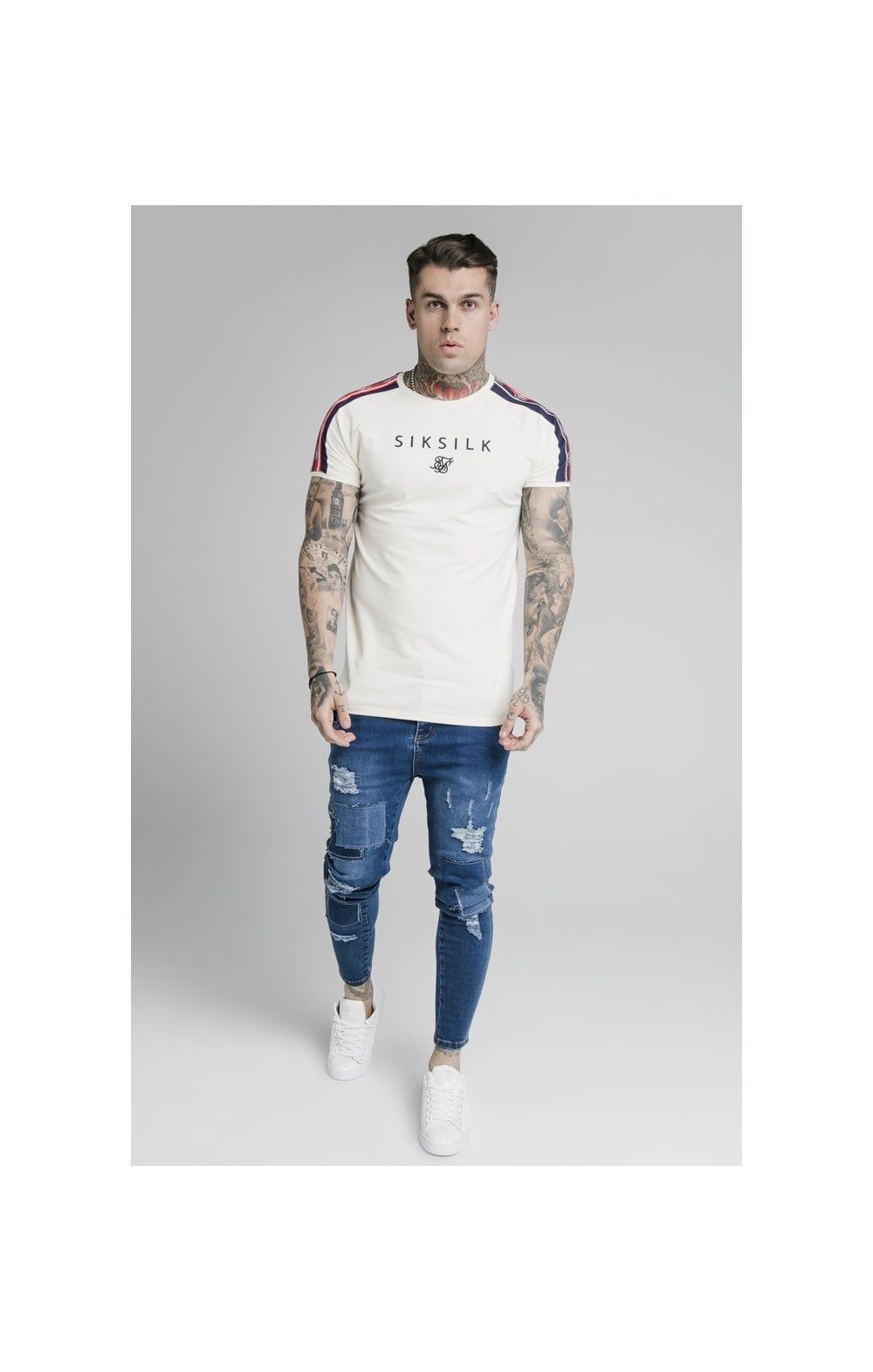 SikSilk S/S Raglan Retro Tape Gym Tee - Off White sold by Siksilk product image thumbnail 3