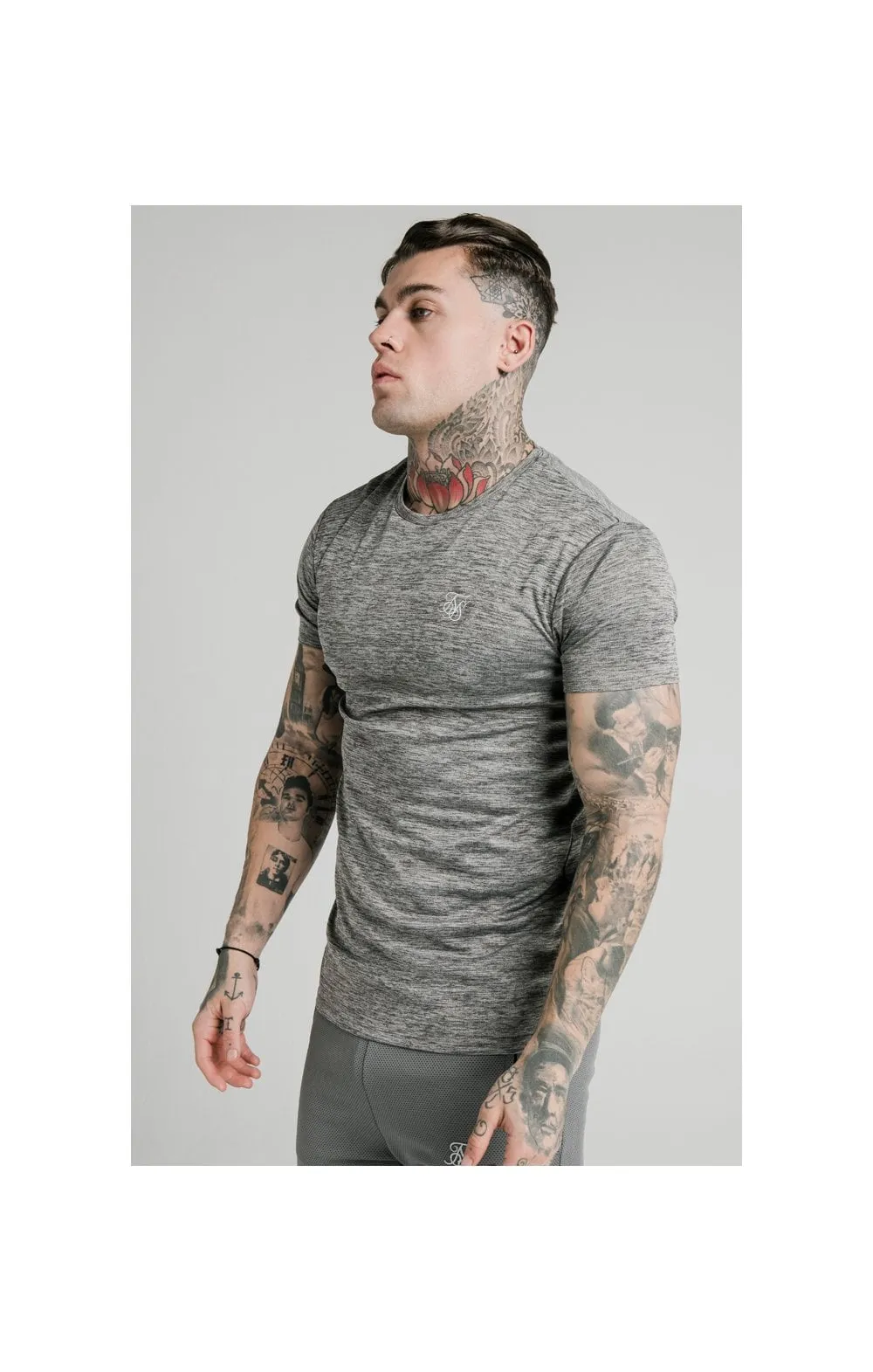 SikSilk Active Straight Hem Gym Tee - Grey Marl sold by Siksilk