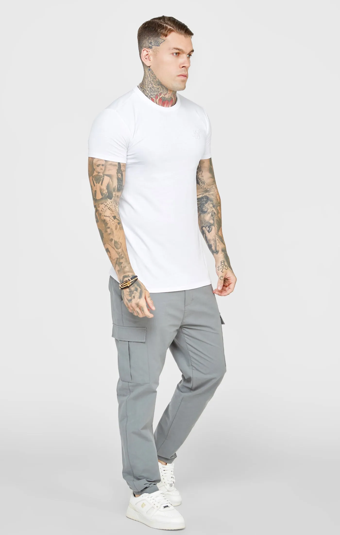 White Short Sleeve Muscle Fit T-Shirt sold by Siksilk product image thumbnail 4