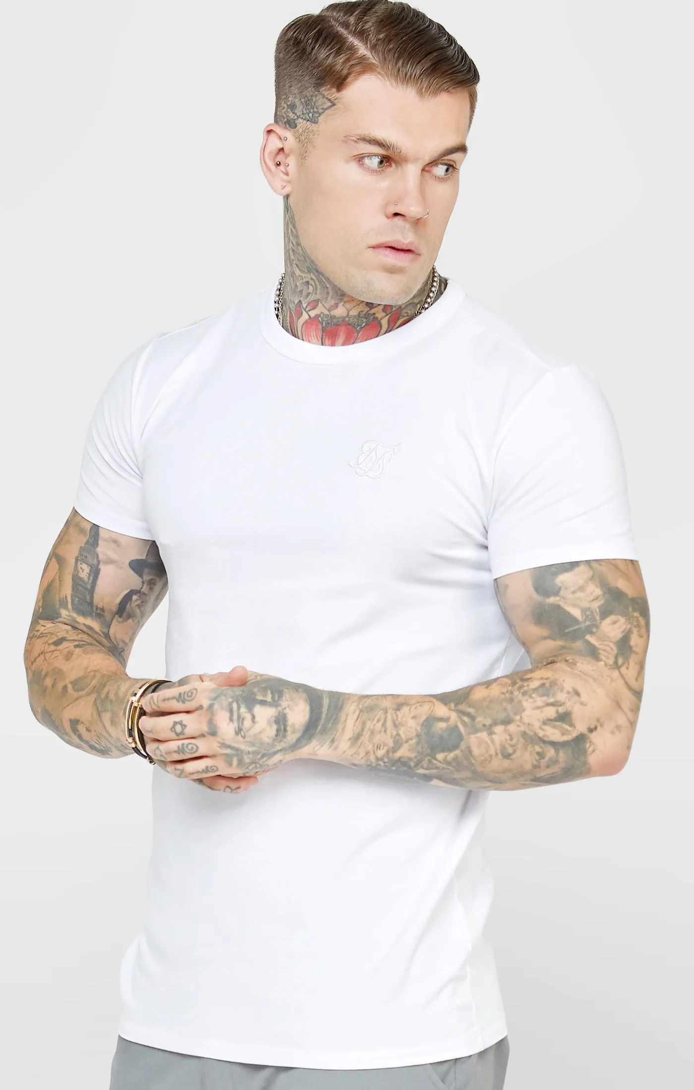 White Short Sleeve Muscle Fit T-Shirt sold by Siksilk