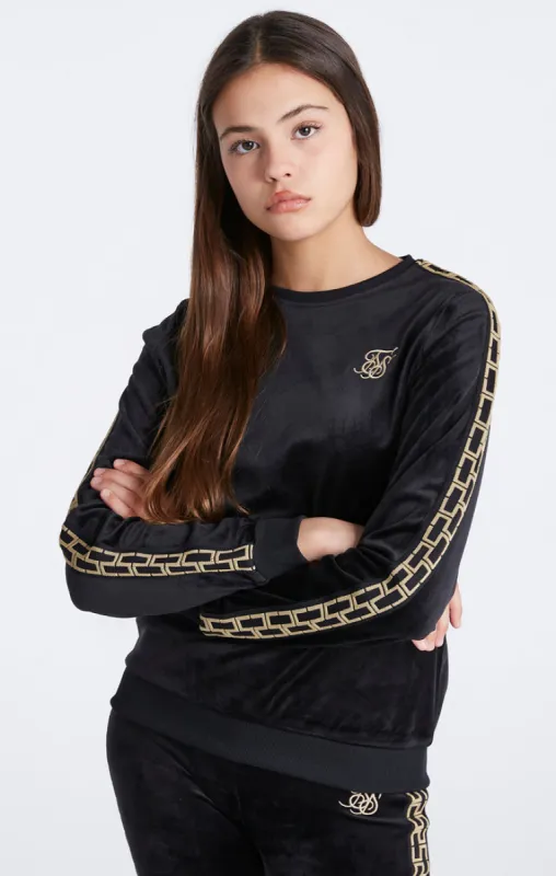 Girls Black Velour Taped Crew Sweatshirt sold by Siksilk
