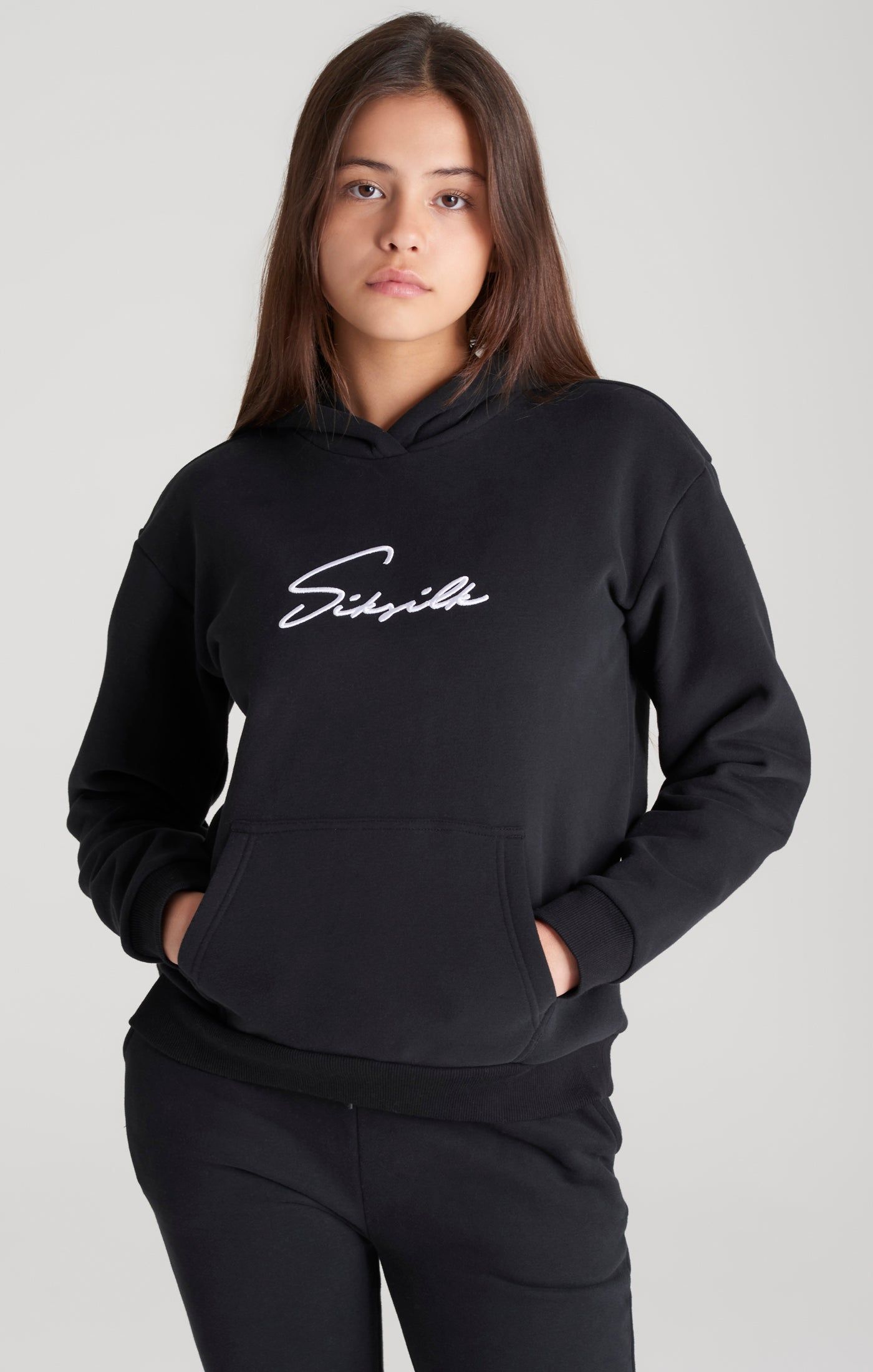 Girls Black Signature Overhead Hoodie sold by Siksilk