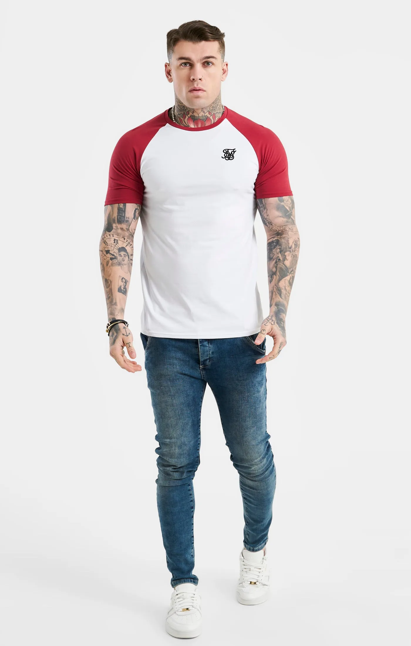 White Raglan Muscle Fit T-Shirt sold by Siksilk product image thumbnail 3