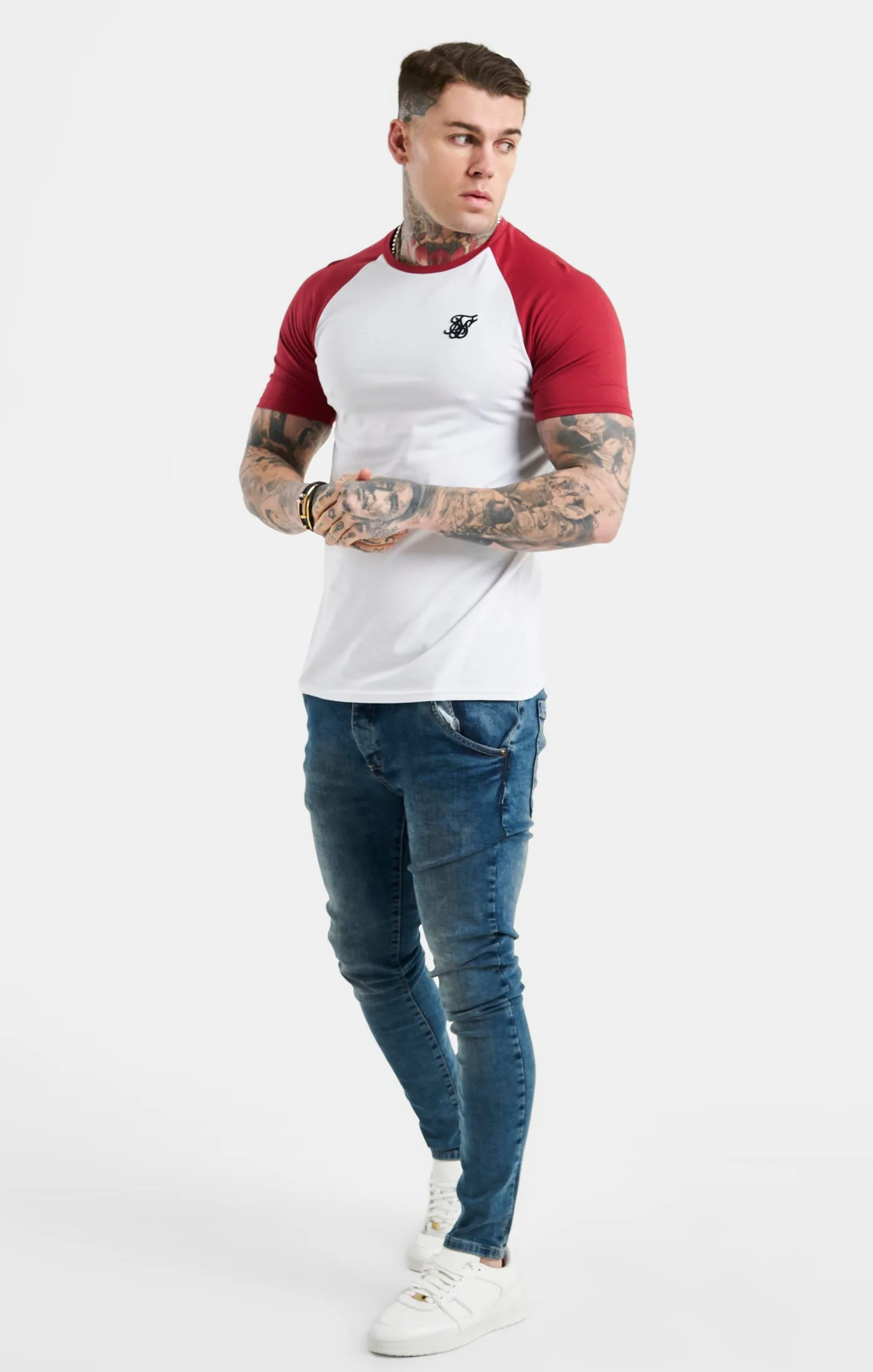 White Raglan Muscle Fit T-Shirt sold by Siksilk product image thumbnail 4