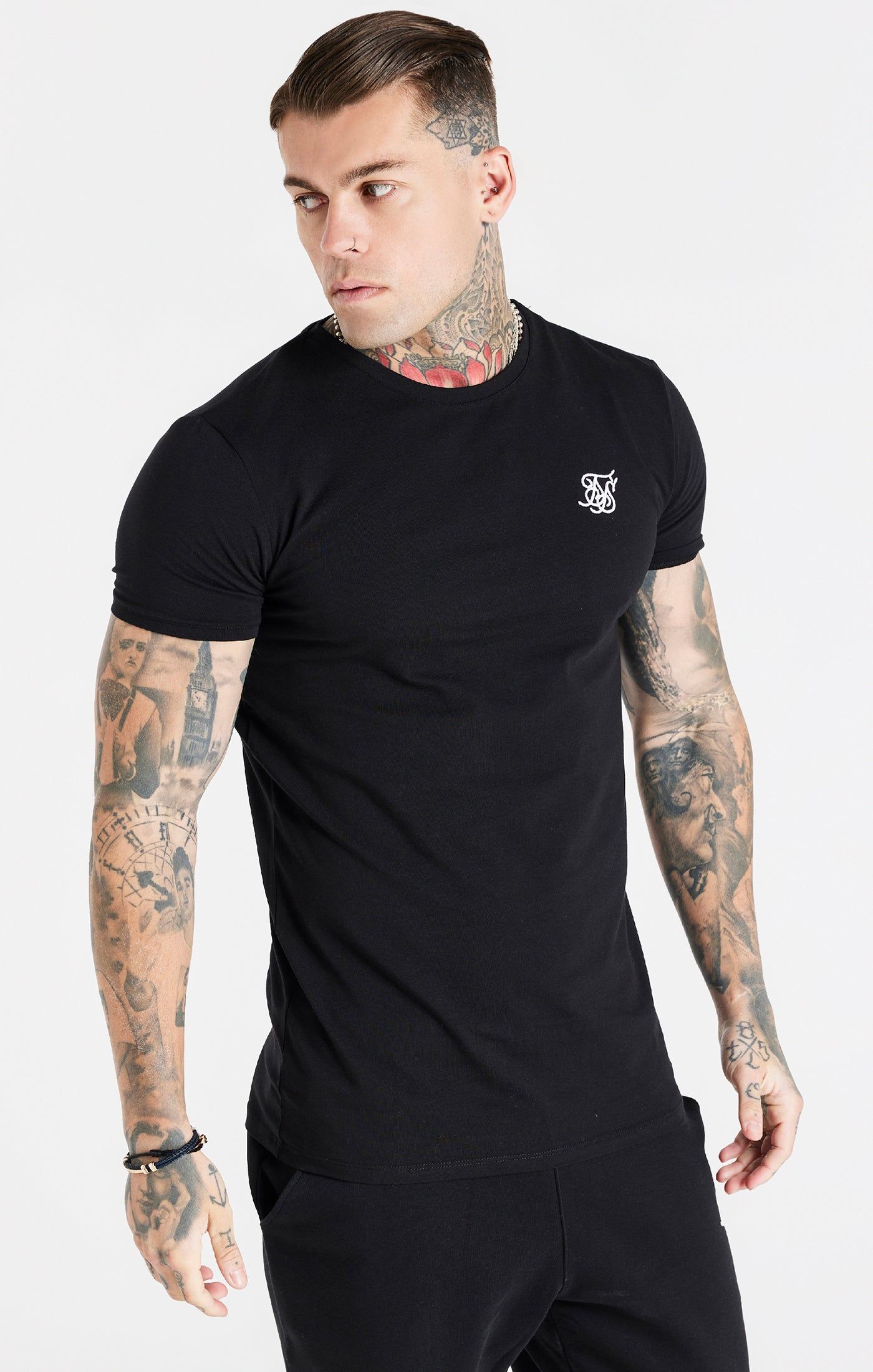 Black Twin Pack Muscle Fit T-Shirt sold by Siksilk product image thumbnail 7