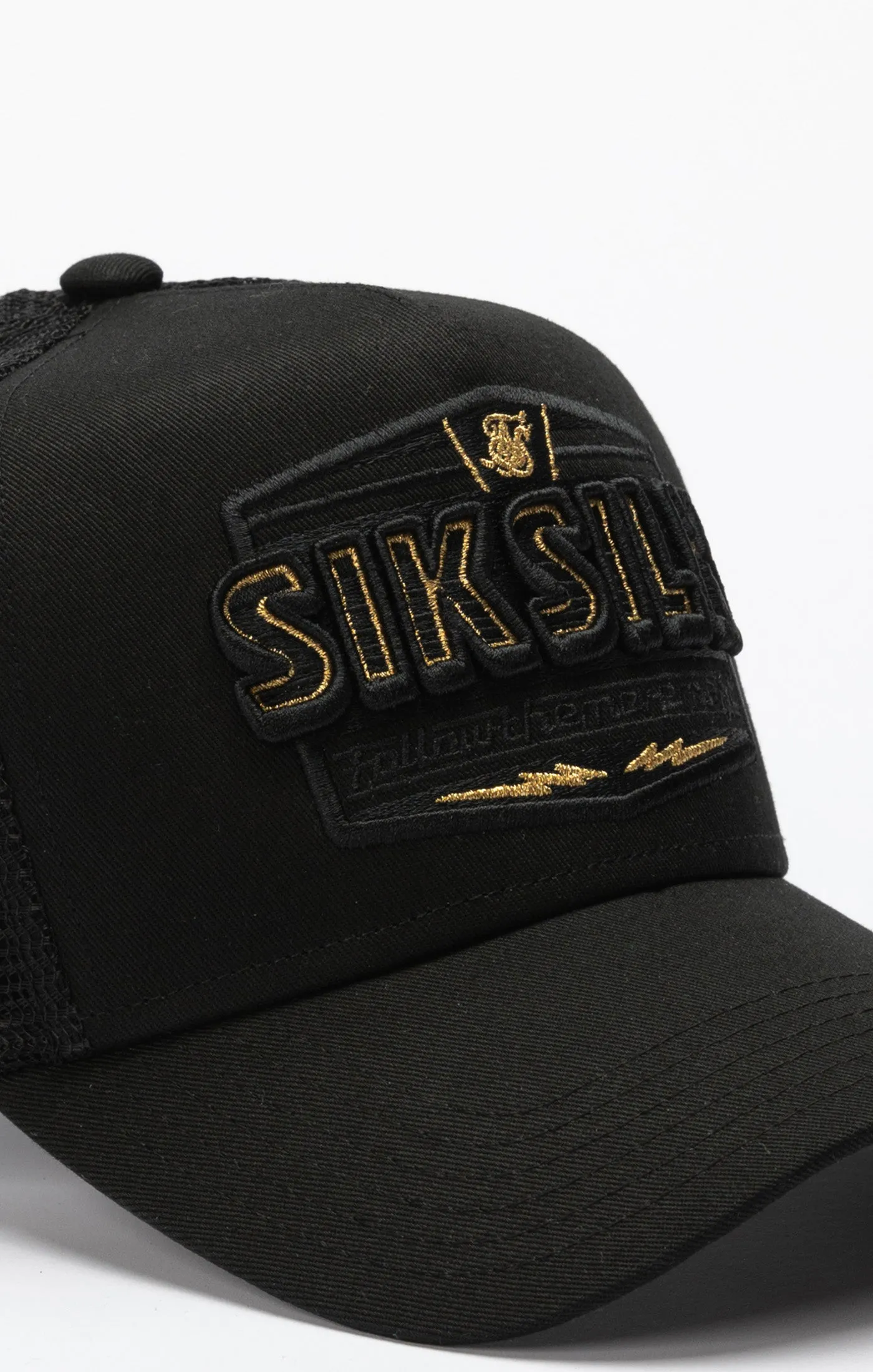 Black Applique Patch Mesh Trucker Cap sold by Siksilk product image thumbnail 2
