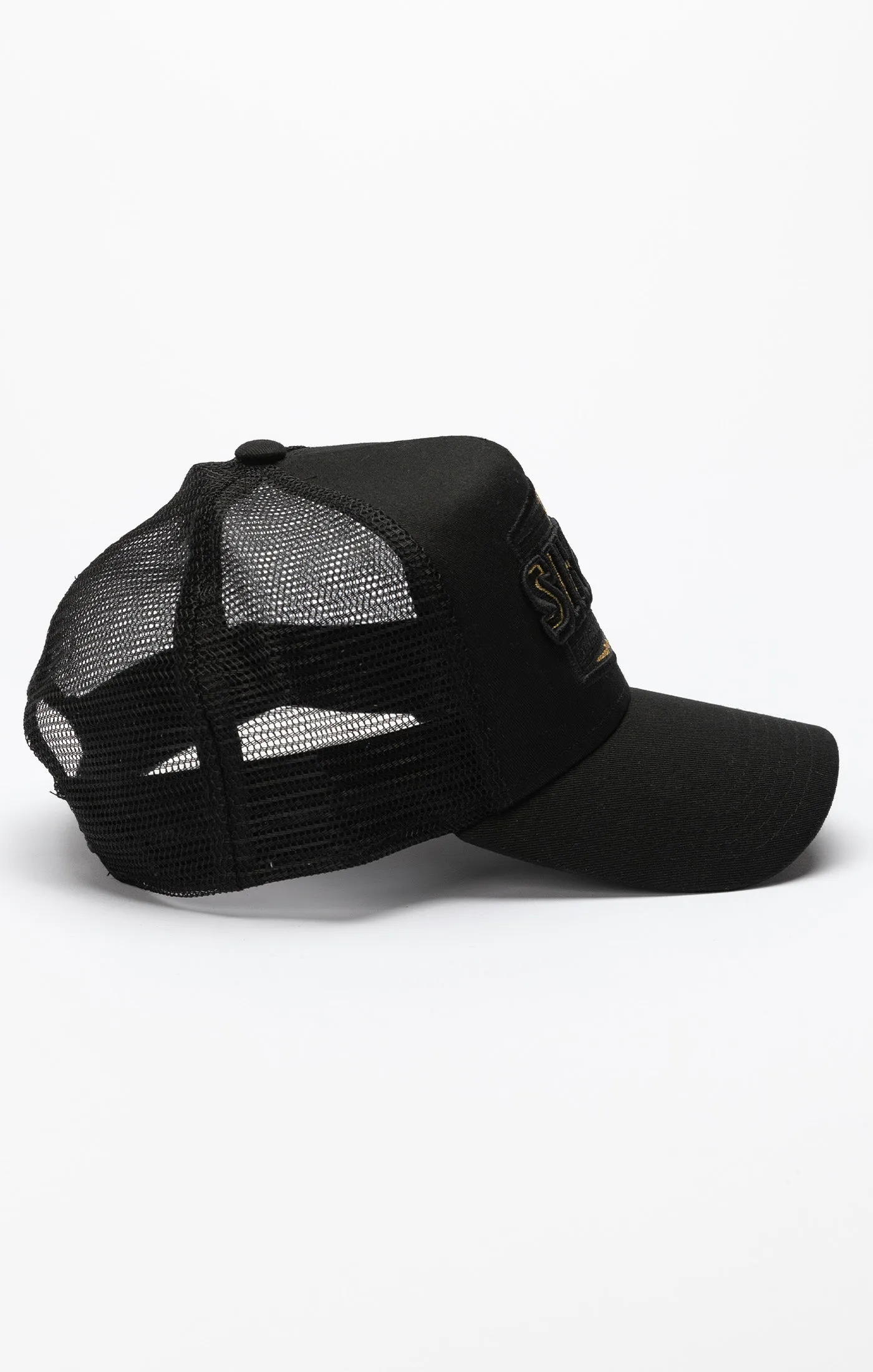 Black Applique Patch Mesh Trucker Cap sold by Siksilk product image thumbnail 3