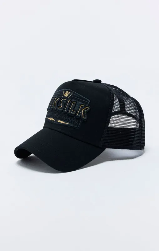 Black Applique Patch Mesh Trucker Cap sold by Siksilk