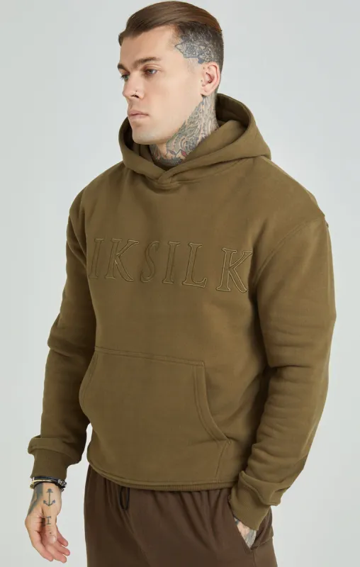 Khaki Applique Logo Relaxed Fit Overhead Hoodie sold by Siksilk