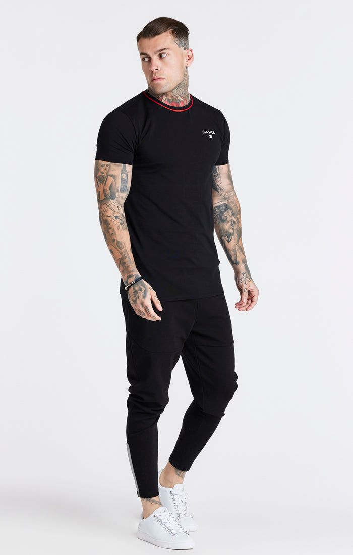 Black Embroidered Muscle Fit T-Shirt sold by Siksilk product image thumbnail 4