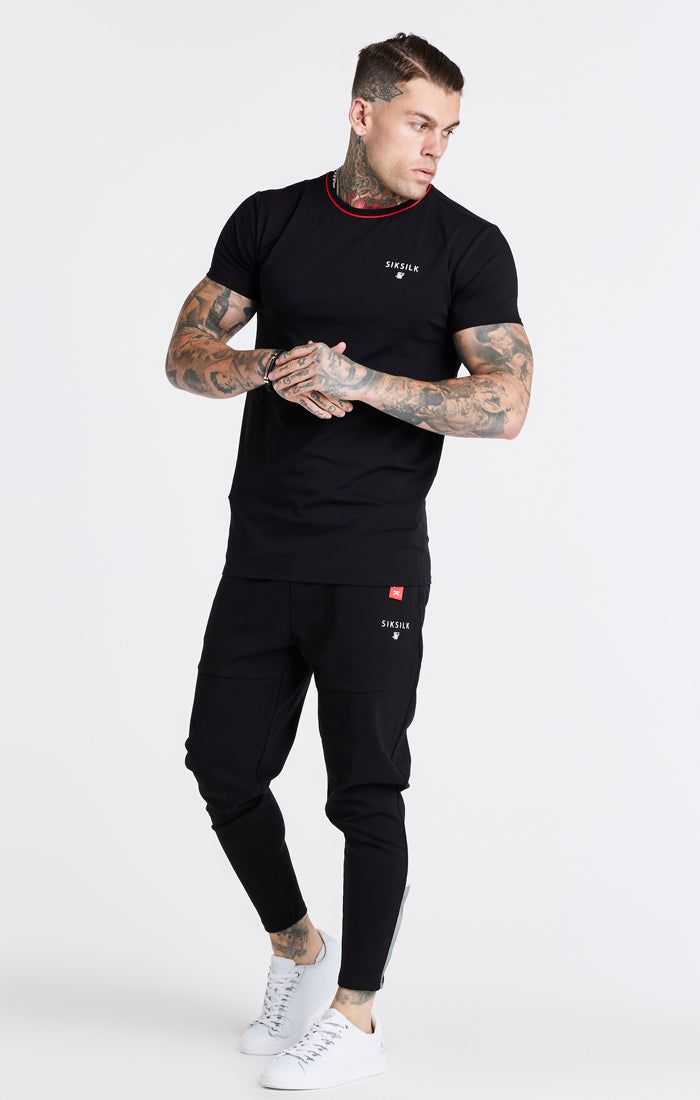 Black Embroidered Muscle Fit T-Shirt sold by Siksilk product image thumbnail 5