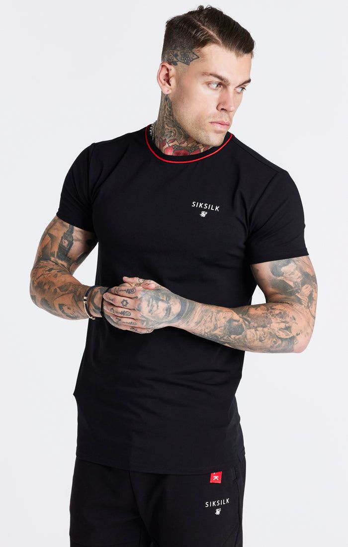 Black Embroidered Muscle Fit T-Shirt sold by Siksilk product image thumbnail 2