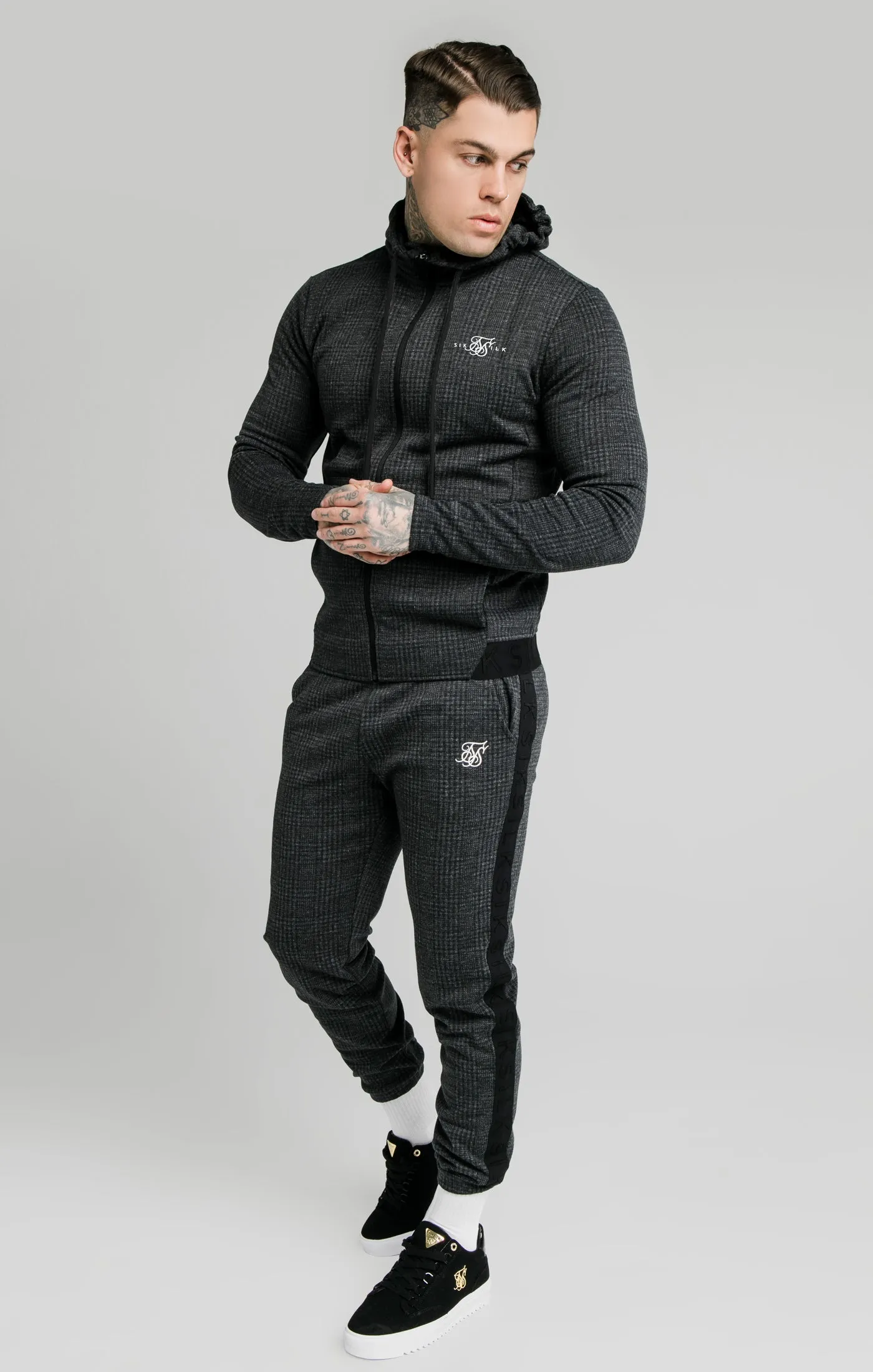 SikSilk Tonal Check Cuffed Pant – Grey sold by Siksilk product image thumbnail 2