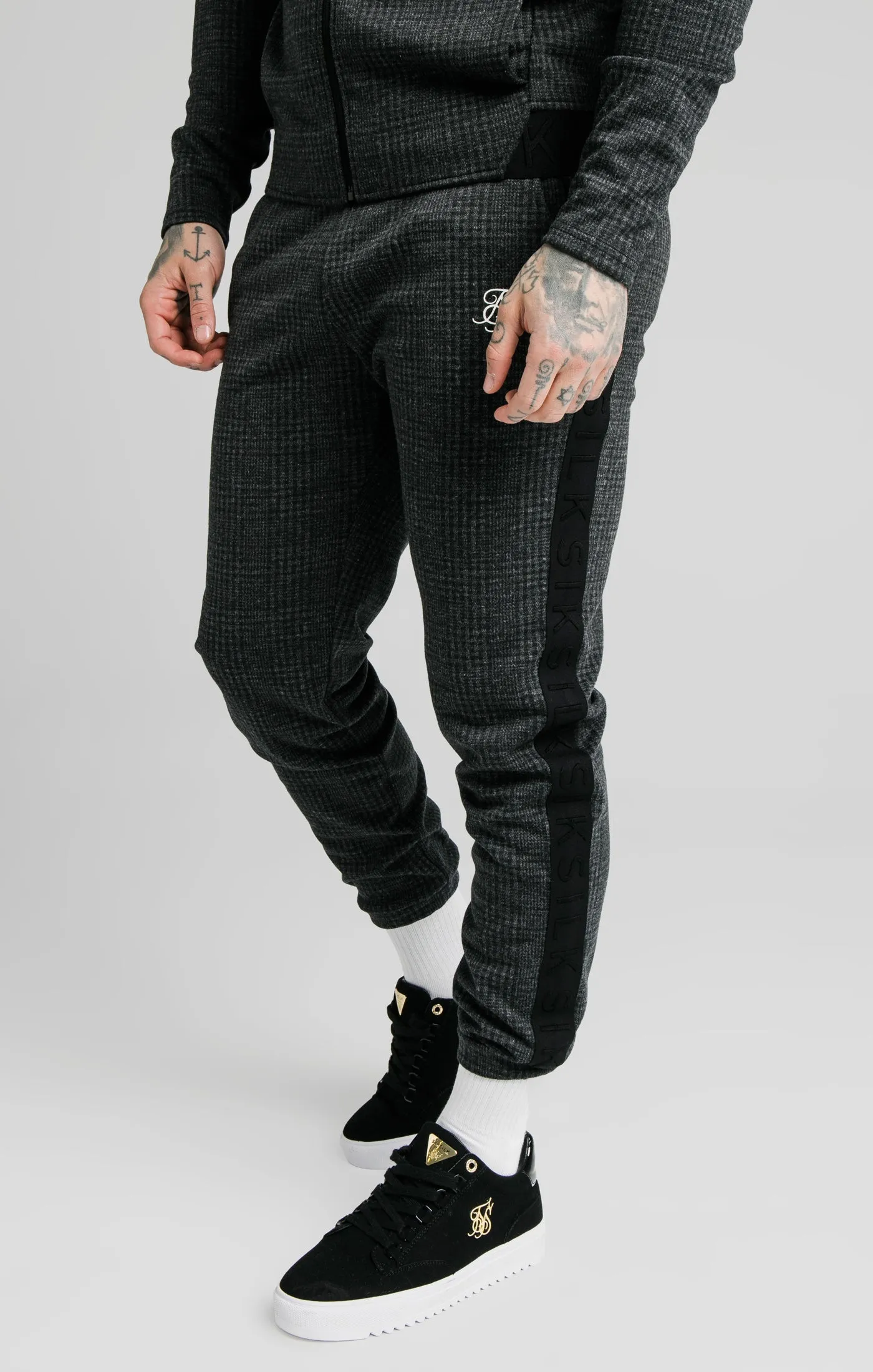 SikSilk Tonal Check Cuffed Pant – Grey sold by Siksilk