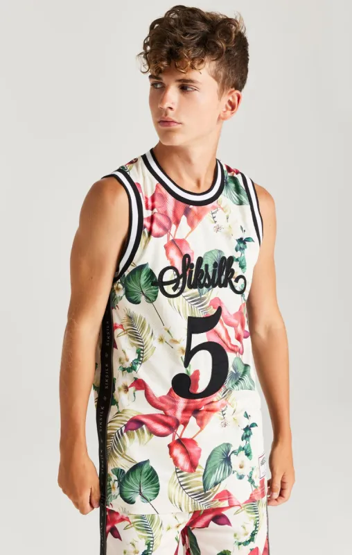 SikSilk Retro Tropics Basketball Vest - Ecru sold by Siksilk